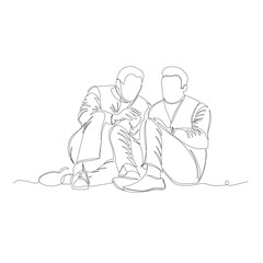 people are sitting. vector image of people sitting next to each other. one line
