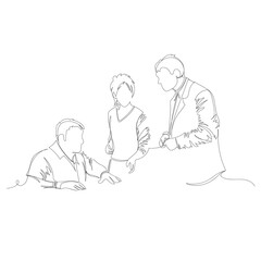 people in the office. vector contour image of people. one line. continuous line