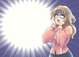 昭和レトロ少女漫画風・ショックで白目をむくお嬢さま・集中線 © 水乃みのる