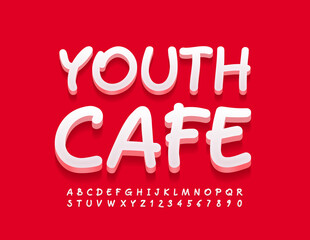 Vector stylish Banner Youth Cafe. Playlul Bright 3D Font. Artistic Alphabet Letters and Numbers set
