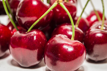 close up ripe cherries on a white background