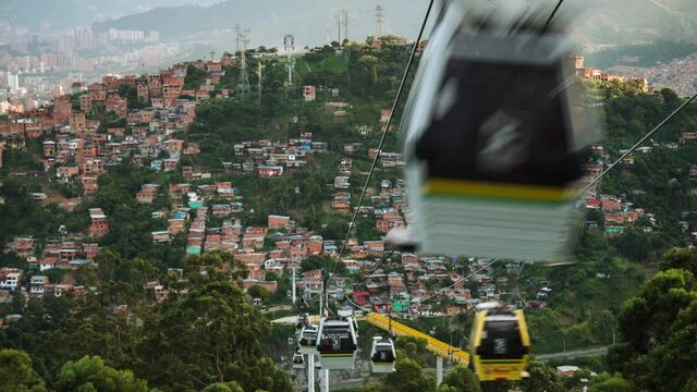 Timelapse view of the metro cable car public transit system in Medellin, Antioquia Department, Colombia.