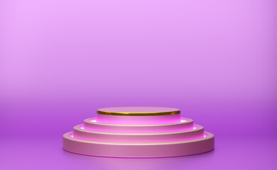 Podium empty with geometric shapes  in purple or violet composition for modern stage display and minimalist mockup ,abstract showcase background ,Concept 3d illustration or 3d render