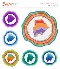 Botswana logo collection. Colorful logo of the country. Unique layered dynamic frames around Botswana border shape. Vector illustration.