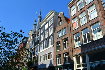 Naklejka premium Traditional dutch architecture, facades of houses in Amsterdam, The Netherlands.