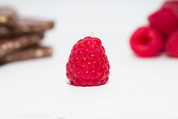 raspberries on white background