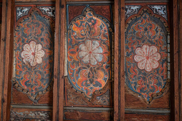 Mudejar coffered ceiling from the 14th century, cloister of Santo Domingo de Silos, Burgos...