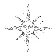 Occult. Occultism. The symbol of the Sun with a face. Icon Halloween