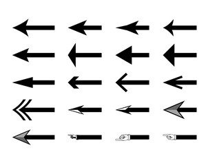 black arrows, white background, hand-drawn style, directional symbols, left-pointing arrows, varying arrow designs