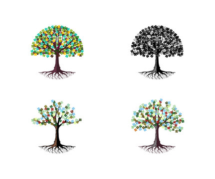 a set of beautiful colorful tree vector illustration