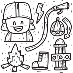 kawaii doodle firefighter cartoon designs  for coloring, backgrounds, stickers, logos, icons and more