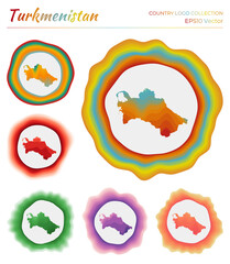 Turkmenistan logo collection. Colorful logo of the country. Unique layered dynamic frames around Turkmenistan border shape. Vector illustration.