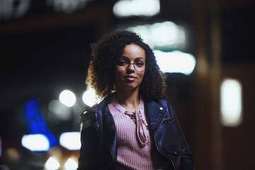 Portrait of young cute curly afro american girl