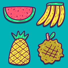 kawaii doodle fruit cartoon designs  for coloring, backgrounds, stickers, logos, icons and more