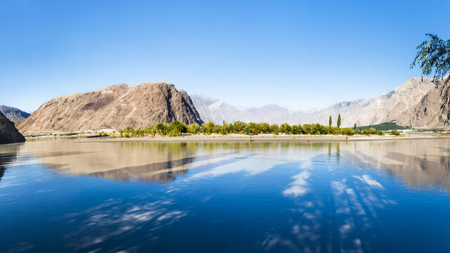 Panoramic view of Indus river in Skardu, Pakistan