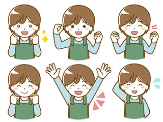 エプロンを着た男性の楽しい表情