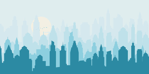 Silhouette of skyscraper building, city skyline, Vector illustration.