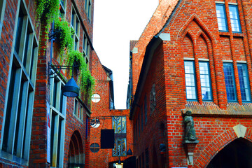 Obraz premium Bremen medieval brick architecture, Schnoor district, Germany, Europe.