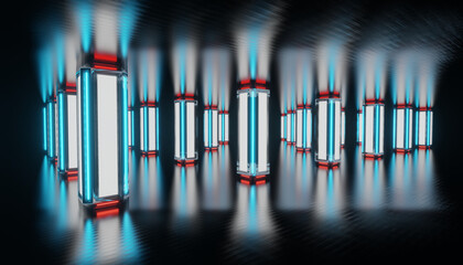 Abstract sci-fi space with bright neon. Technology and science concept. 3d rendering - illustration.