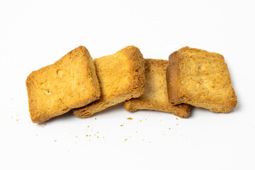 Stair of delicious toast biscuit isolated on white background