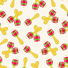 Maracas seamless vector pattern. Various traditional Mexican musical shakers on isolated background.