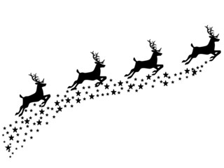 Silhouette of reindeer and waves of stars. Isolated on white background. Vector illustration