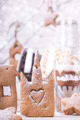 Christmas New Year gingerbread cookies on white background.