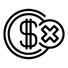 Close dollar icon. Outline close dollar vector icon for web design isolated on white background