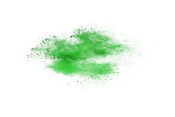 Abstract green powder on white background. holi festival.