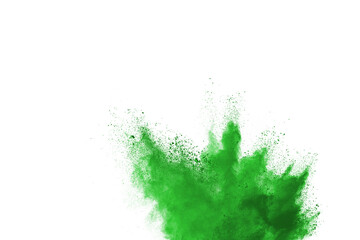 Abstract green powder on white background. holi festival.