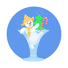Snowman made of ice cream. Vector illustration on white background.