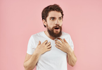 Guy in a white t-shirt emotions thick beard life energy model