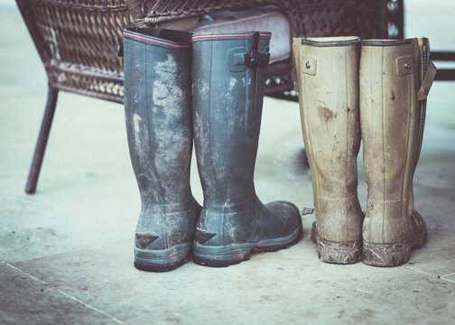 Blue & khakie welly boots