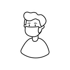 cartoon woman with medical mask icon, line style
