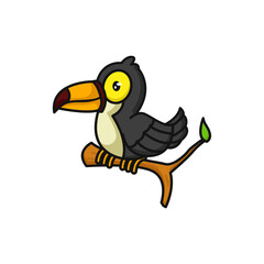 Cute toucan bird flying happily
