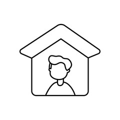 coronavirus prevention concept, man in home icon, line style