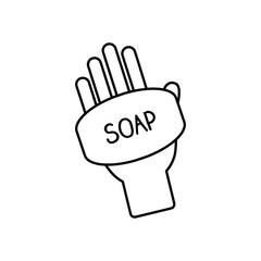 hand with soap bar icon, line style