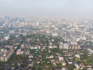Aerial view city building with air pollution remains at hazardous levels PM 2.5 pollutants