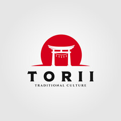 torii gate logo vector illustration design, japanese religion symbol illustration - obrazy, fototapety, plakaty