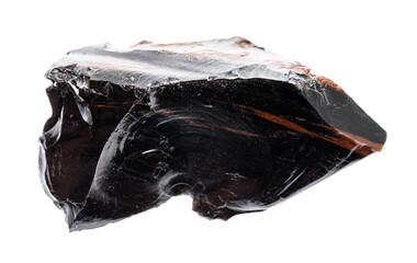 macro photography of sample of natural mineral from geological collection - raw Obsidian (volcanic...