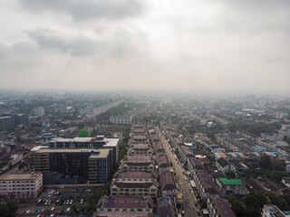 Aerial view city building with air pollution remains at hazardous levels PM 2.5 pollutants