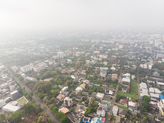 Aerial view city building with air pollution remains at hazardous levels PM 2.5 pollutants