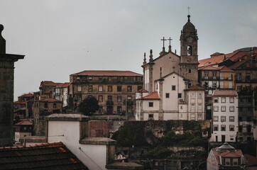 Fototapeta na wymiar Panoramic view of Igreja da Vitória porto from Museu da Sé in Porto. Autumn 2019.