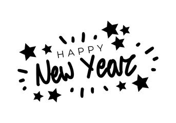 Happy new year text, and draw letters, vector illustration