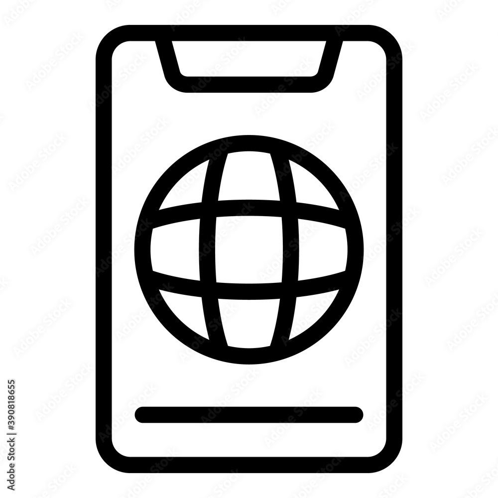 Poster globe phone icon. outline globe phone vector icon for web design isolated on white background