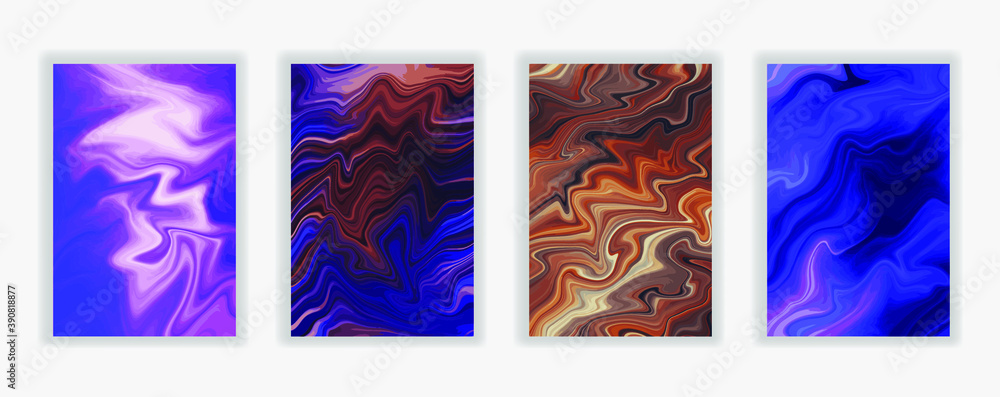 Poster set of liquid color trendy texture. abstract wave and splash effect