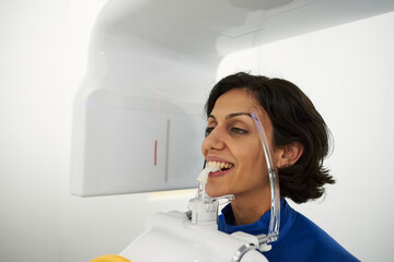 Close up of a woman head taking dental CT scan