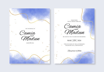 Gold line and watercolor splash for wedding invitation template