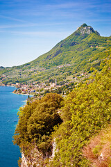 Fototapeta na wymiar Garda lake west coast and village of Gargnano view