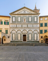Fototapeta na wymiar Facade of the parish church of Sant'Andrea in Piazza Farinata degli Uberti, historic center of Empoli, Florence, Italy